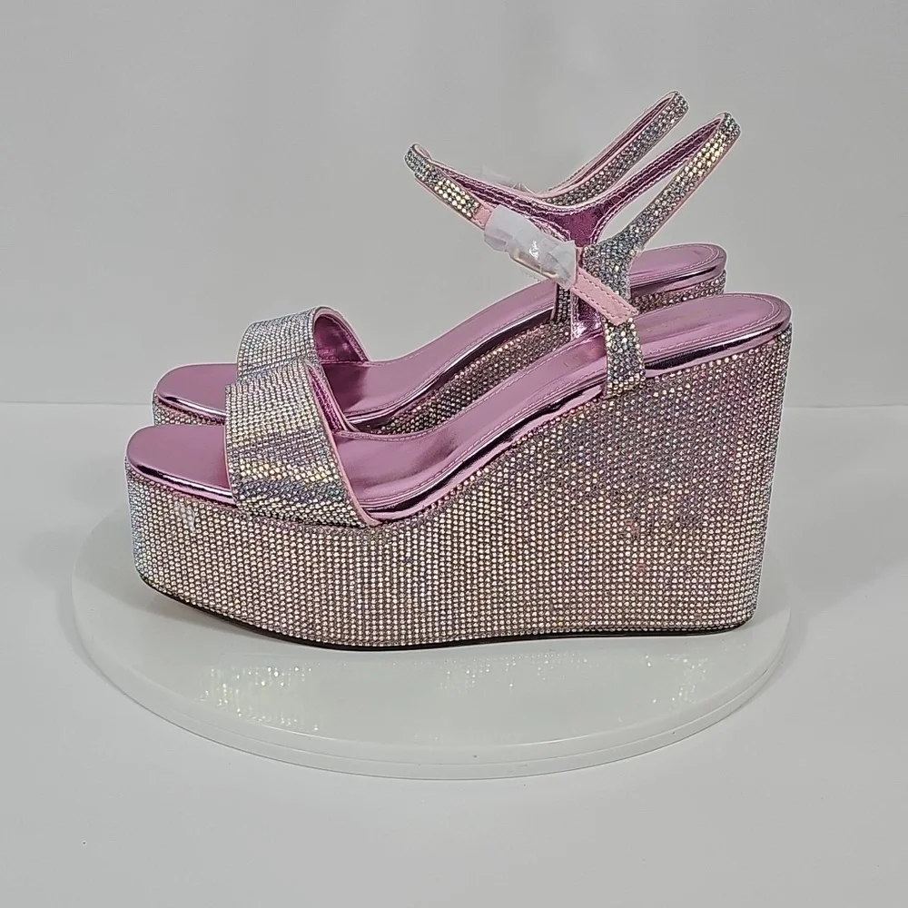 NIB Steve Madden Theo-R Rhinestone Wedge Sandals Platform Heel Silver 8.5 Prom